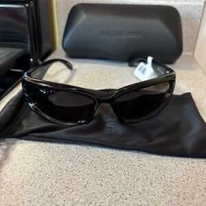 Balenciaga Black Gloss Wrap-Around Sunglasses